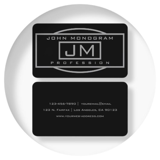 Mannen Geometric Black & Grey Monogrammed Business Visitekaartje