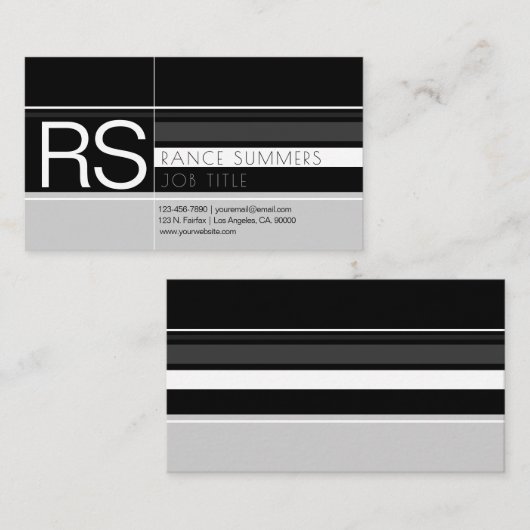 Mannen geometrisch monogram grijs en zwart visitekaartje (Voorkant / Achterkant)