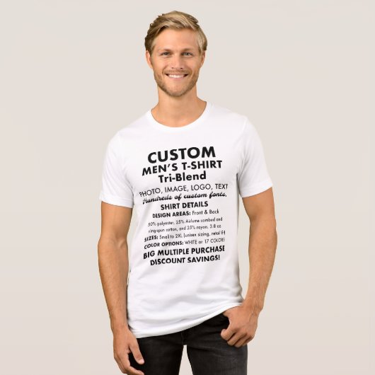 Mannen Gepersonaliseerd wit Tri-Blend T-Shirt (Voorkant volledig)