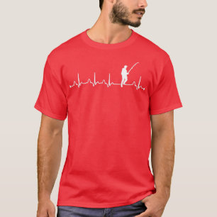 Mannen Geviste hartslag EKG Pulse Fisherman Lover T-shirt