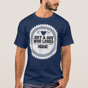 Mannen Gewoon een jongen die van muziekontwerp hou T-shirt