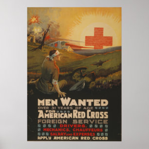 Mannen Gezocht voor Amerikaans Rode Kruis Poster