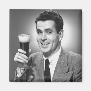 Mannen glas bier in studio B&W Magneet