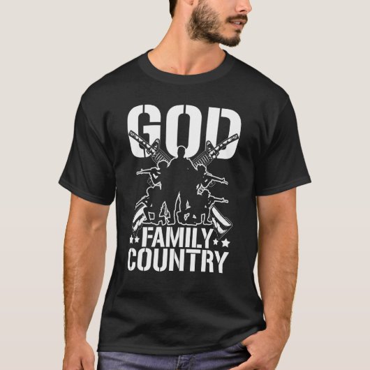 Mannen God Familie Land Pistolen Patriot Soldaat 4 T-shirt (Voorkant)