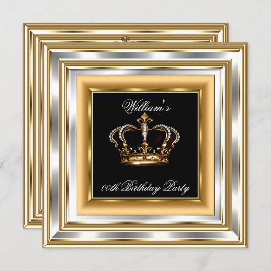 Mannen Gold Silver Birthday King 3 Kaart (Voorkant / Achterkant)