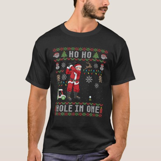 Mannen Golf met lelijke kerst Ho Hole in One Gesch T-shirt (Voorkant)
