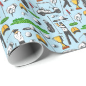 Mannen Golfende Golfsportsymbolen Blauwe Gift Cadeaupapier (Rol Hoek)