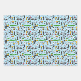 Mannen Golfende Golfsportsymbolen Blauwe Gift Inpakpapier Vel