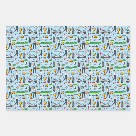 Mannen Golfende Golfsportsymbolen Blauwe Gift Inpakpapier Vel (Voorkant)