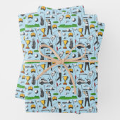 Mannen Golfende Golfsportsymbolen Blauwe Gift Inpakpapier Vel (In situ)