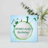 Mannen Golfing 40th Birthday Invitation Kaart (Staand voorkant)