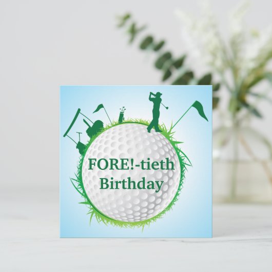 Mannen Golfing 40th Birthday Invitation Kaart (Staand voorkant)