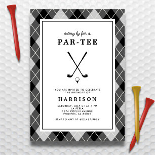 Mannen golfverjaardagsfeestje Preppy Argyle Black Kaart