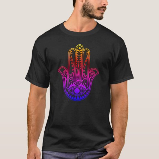 Mannen gradient neon Hamsa en Evil Eye T-Shirt (Voorkant)