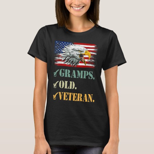 Mannen Grammolen Oude Veteraan Amerikaanse Eagle F T-shirt (Voorkant)