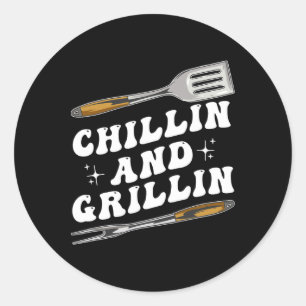 Mannen Grappig Bbq Chillen En Grillen Ronde Sticker