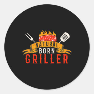 Mannen Grappig Bbq Natuurlijk Geboren Griller Retr Ronde Sticker