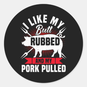 Mannen Grappige BBQ Grilling Pulled Pork Ronde Sticker