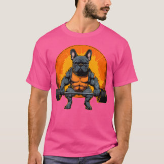 Mannen Grappige Franse Bulldog Gewichtheffen Fitne T-shirt