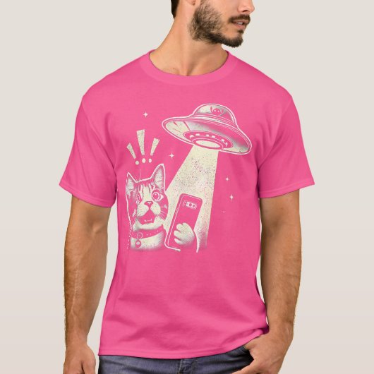 Mannen Grappige Kat Alien Ufo Ontmoet Sci-Fi T-shirt (Voorkant)
