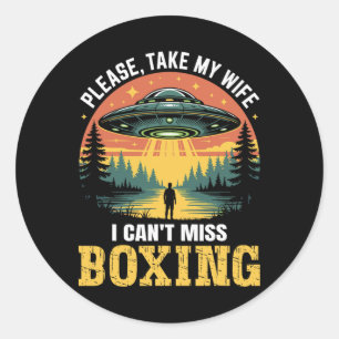 Mannen Grappige Ufo Boksen Joke Alien Abduction Re Ronde Sticker