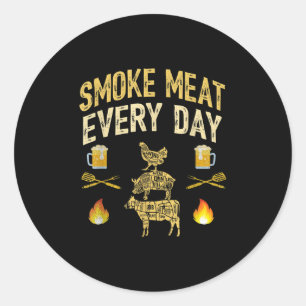 Mannen grappige vader houdt van bbq rookvlees elke ronde sticker
