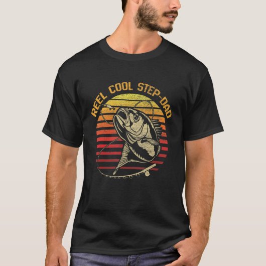 Mannen Grappige Vaderdag Vis Reel Cool Stiefvader T-shirt (Voorkant)