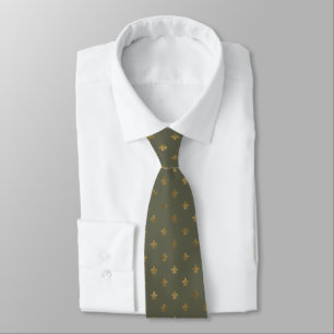 Mannen Green & Gold Fleur de Lis Necktie Stropdas