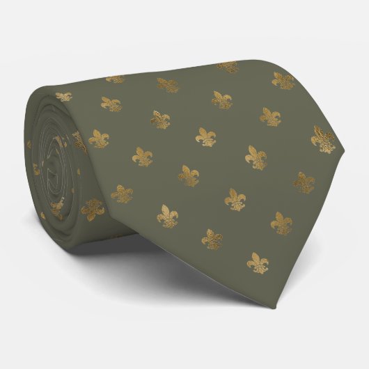 Mannen Green & Gold Fleur de Lis Necktie Stropdas (Opgerold)
