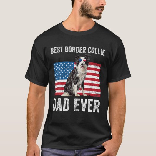 Mannen grens Collie Dad American Flag Hondenliefhe T-shirt (Voorkant)