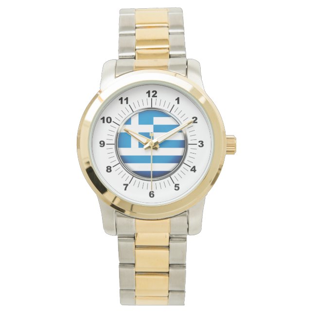 Mannen Griekenland Vlag Oversized Two-Tone Watch Horloge (Voorkant)
