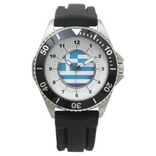Mannen Griekenland Vlag Zwart Rubber Strap Horloge