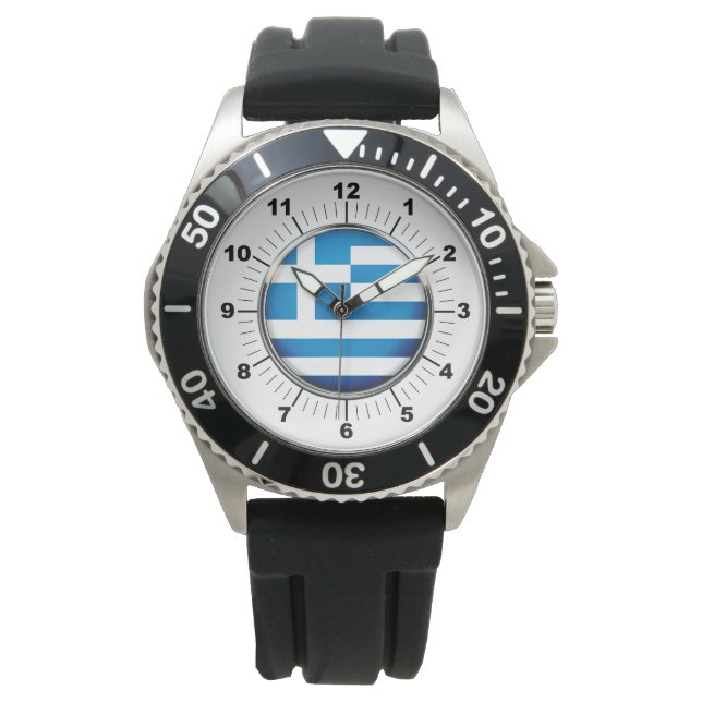 Mannen Griekenland Vlag Zwart Rubber Strap Horloge (Voorkant)
