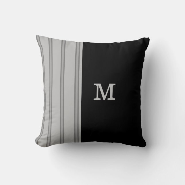Mannen grijze instripe op zwart en monogram kussen (Voorkant)