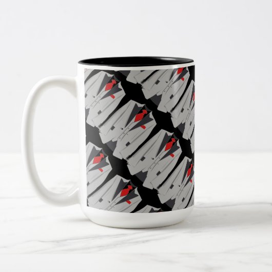 Mannen Grijze Suit en Rode Stropdas Koffie Mok (Links)