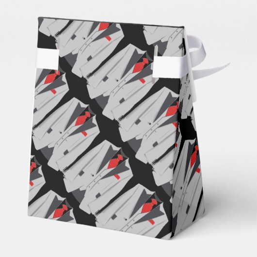 Mannen grijze Suit en rode Stropdas Tent Favor Box Bedankdoosjes (Achterkant)