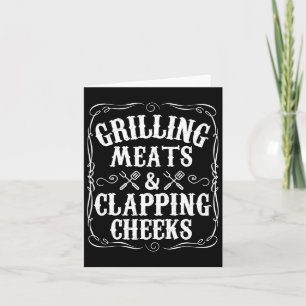 Mannen grillen vlees en slaan wangen Funny Bbq  Kaart