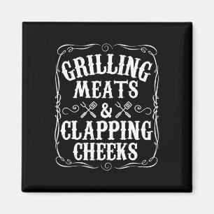 Mannen grillen vlees en slaan wangen Funny Bbq  Magneet