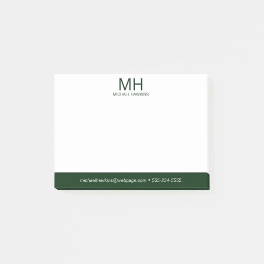 Mannen Groen monogram Post-it® Notes (Voorkant)