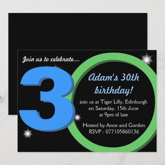 Mannen Groene / Blauwe Dertigste 30e verjaardag Pa Kaart (Voorkant / Achterkant)