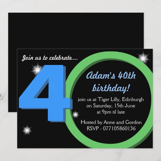Mannen Groene / Blauwe Dertigste 40e verjaardag Kaart (Voorkant / Achterkant)