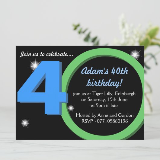 Mannen Groene / Blauwe Dertigste 40e verjaardag Kaart (Staand voorkant)