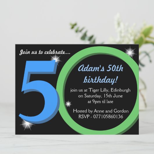 Mannen Groene / Blauwe Vijftigste 50ste verjaardag Kaart (Staand voorkant)