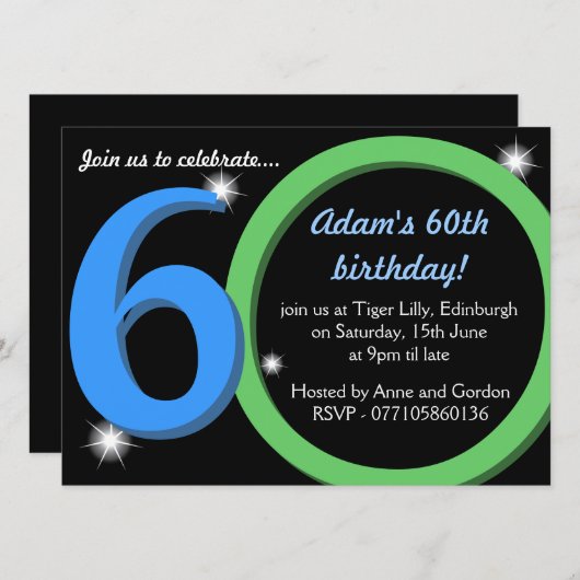 Mannen Groene / Blauwe Zestigste Zestigste Zeertig Kaart (Voorkant / Achterkant)