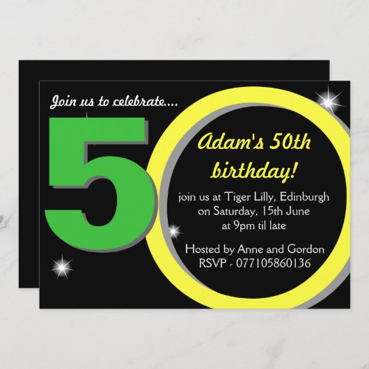 Mannen Groene / Gele Vijftigste 50ste verjaardag Kaart (Voorkant / Achterkant)