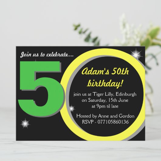 Mannen Groene / Gele Vijftigste 50ste verjaardag Kaart (Staand voorkant)