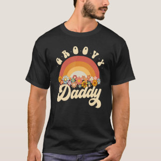 Mannen Groovy Dad Retro regenboogkleurige bloemen  T-shirt