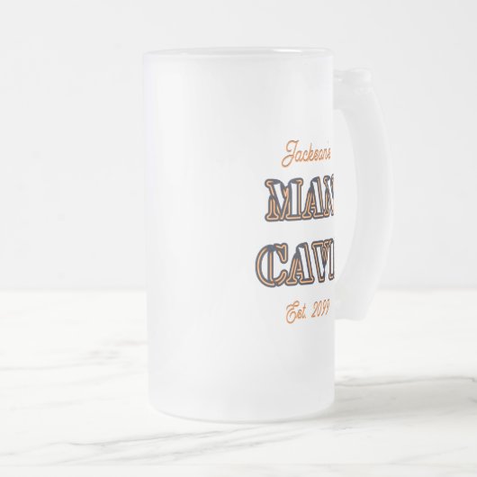 Mannen grot gebrand tekst effect Frosted Beer Mok  (Voorkant rechts)