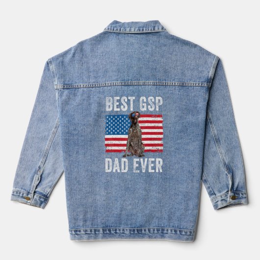 Mannen Gsp Papa Amerikaanse vlag Duitse Shorthaire Denim Jacket (Achterkant)