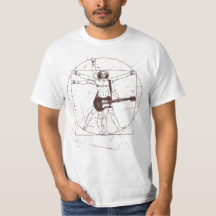 Mannen Guitarist Rock Hand Sign Vitruvian Man Guit T-shirt